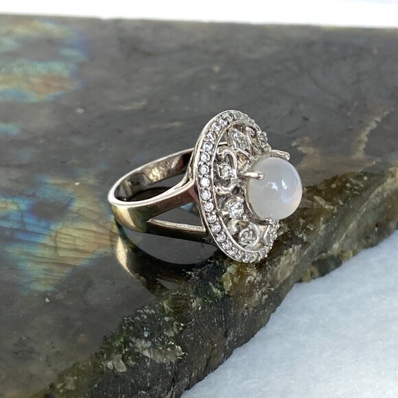 Sterling Silver 925 CFJ Round Moonstone Cabochon Oval Scrollwork Ring Sz 7.75 - Picture 16 of 16